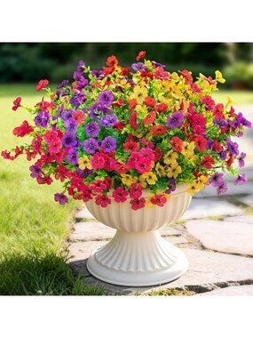16 Bundles UV Resistant Faux Flowers for Outdoor Spring Summer Decor - Silk